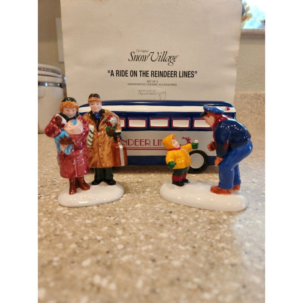 Department 56 Original Snow Village A Ride on the Reindeer Lines 3 Pieces w/ box